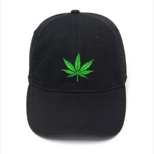 High Style: Velcro-Strapped Black Hat with Embroidered 420 Leaf